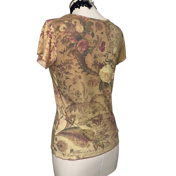 VTG Y2K 90's Xcit U.S.A Floral Rose Bedazzled Baby Tee - Picture 10 of 12